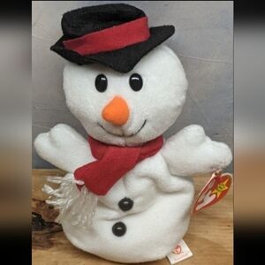 Ty Snowman Plush with Festive Red and Black Accents